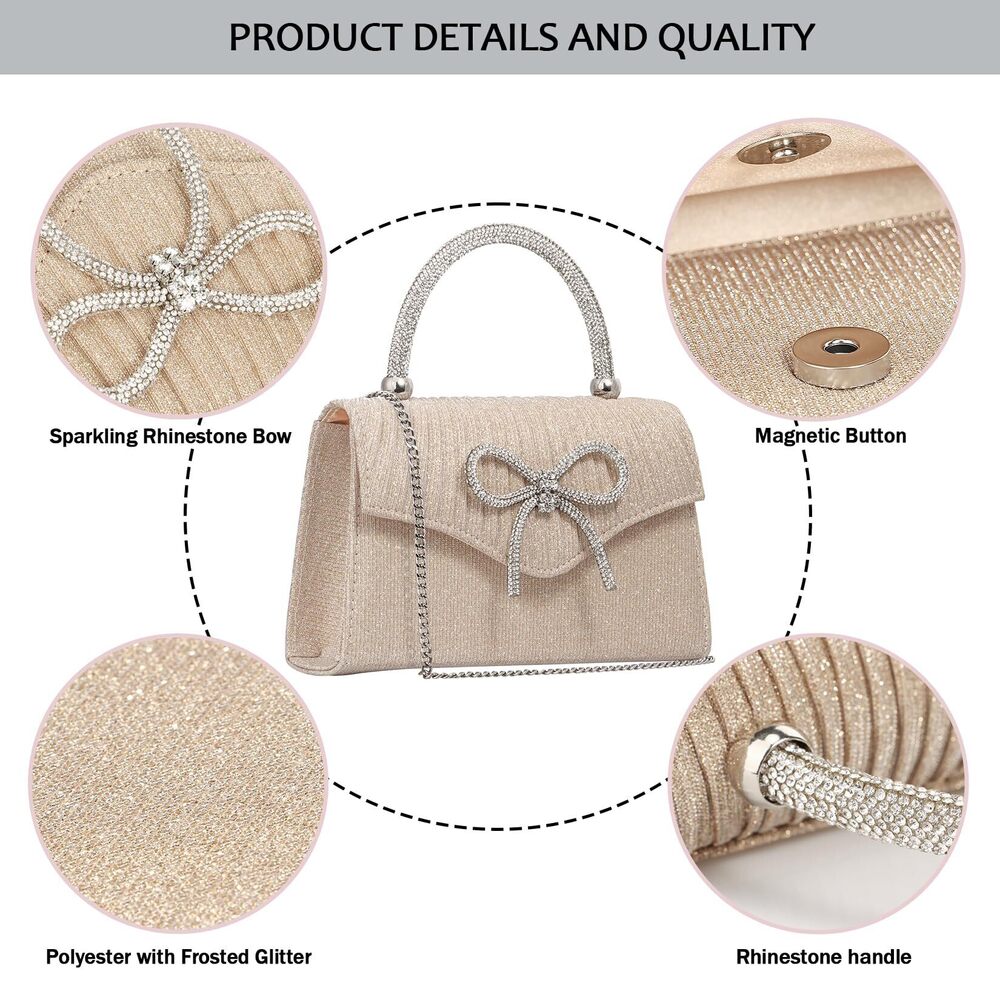 2024 Sparkling Evening Clutch Purse ,Rhinestone Bow Top Handle Party - Picture 5 of 7